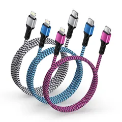 iPhone 充電ケーブル タイプc 純正 USB-C ライトニングケーブル 0.9M/1.8M/2.7M 3本/3色 20W PD対応/MFI認証 タイプC to Lightning アイフォン充電 ナイロン編み 断線防止 急速充電コード 高速デー ...