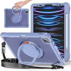 SENLAN iPad Air 13 インチ2025 2024/iPadPro12.9 第 6 5 4 3 世代 用ケース 縦置き 横置き 肩掛け 360°回転持ち手 ペン収納 ショルダーストラップ付き ハードPC +シリコン リングスタンド 耐衝撃 ...