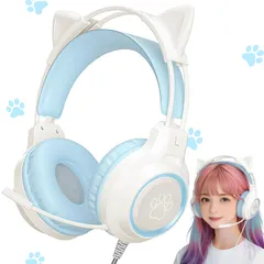 YIK TUNG ヘッドホン 猫耳ヘッドホン ゲーミングヘッドセット 有線ヘッドフォン40MMスピーカー RGBライト付き USBポート マイク付き 柔らかい保護カバー 良い音質 調整可能なサイズ かわいい PS4/PS5/Switch/PC対応 知 ...