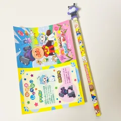 日本古典ヴィンテージ文具 飛べアンパンマン アンパンマン バイキンマン フィギュア 鉛筆 劇場版特典ステッカー