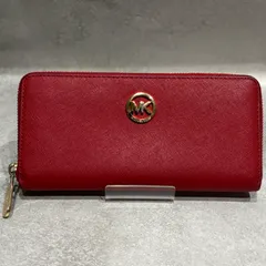 MICHAEL KORS マイケルコース MK ロゴ ラウンドファスナー 長財布 赤 レッド サフィアーノ ジップウォレット ゴールド金具 レディース
