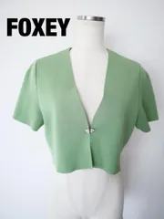 FOXEY　フォクシー　37695　FOXEYブティックLADY JEWEL KNIT JACKET 　カーディガンボレロ　日本製　Lサイズ　４０　黄緑　半袖　可愛い　春夏　おしゃれ　送料込み　6465044