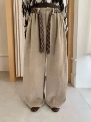 コーデュロイ ワイド パンツ + チェック ベルト