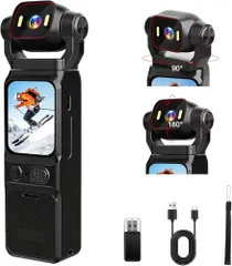 4Kアクションカメラ ウェアラブルカメラ Vlogビデオカメラ ボディカメラ6軸 手ブレ補正 1.69インチタッチモニター 回転レンズ 160度広角小型 WiFi スマホ連携 バッテリー寿命5時間 縮時撮影 早い動きの撮影 夜間録画 写真連写 タイマー撮影