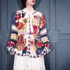 USA VINTAGE TIARA FRUIT PATTERNED DESIGN COTTON RAMIE KNIT CARDIGAN/アメリカ古着フルーツ柄デザインコットンラミーニットカーディガン