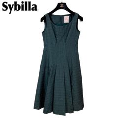 sybilla シビラ シルク混ノースリーブワンピース チェック 紐リボン M 