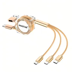 USB Type-A Type-C 両対応 5in1 マルチ充電ケーブル Type-C タイプC ライトニングケーブル micro USB Android 3台同時 3in1 巻き取り式 1m (ゴールド)