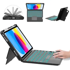 【2025新モデル】iPad 第11世代 (A16 2025) & iPad 第10世代 キーボード付きケース 縦向き・横向き対応 10.9インチ & 11インチ 7色バックライト 高精度トラックパッド搭載 Type-C充電 15°〜180°角度調整 ...