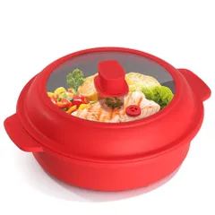 GLOU-GLOU GOOSE GGG 電子レンジ専用調理器具 1台8役 焼き魚 魚焼きレンジ 焼き目 アルミ板 電子レンジ用シリコン調理器具 時短 簡単 安全 キッチン 料理 丸型 (レッド) a49d31c0