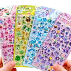 ドロップシール ボンボン おしり ぷっくり おはじき 立体 かわいい シール 3D 立体 お菓子風 キラキラ DIY 手帳用 手帳 日記帳用 スマホケース 装飾 水筒 ノート 女の子 文具 SNS 子供 大人 おもちゃ ボンドロ ４枚セット (M1)