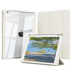 SQQSOOZ iPad 9世代 ケース 10.2インチ iPad第9/8/7世代 (2021/2020/2019) カバー 透明バックカバー ペンシル収納可能 クリア 三つ折スタンド 軽量 薄型 耐衝撃 傷つけ防止 オートスリープ機能 A2602  ...