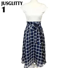 【美品】 JUSGLITTY ドッキングワンピース 1 白×青 無地×チェック