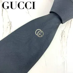 極美品　GUCCI　グッチ　ネクタイ　ダブルG　GGマーモント　ワンポイント刺繍　ゴールド混　ソリッド　無地　ブラック系　光沢　肉厚　N1326
