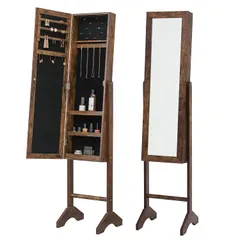 新品 萩原 ドレッサー ミラー 姿見 収納付き アクセサリー 隙間 シンプル 木目調 収納 高さ153cm アンティークブラウン MD-6562BR 【木目調】ブラウン×ブラック