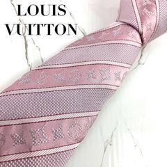 LOUIS VUITTON モノグラム 光沢シルバーストライプ ピンク ネクタイ