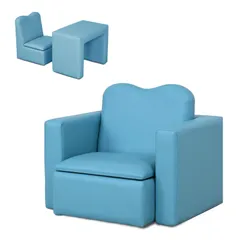 組立不要 多機能 肘掛けがテーブルになるソファ 一人掛け セット選べるカラー 子ども用 子供用ソファーテーブル チェア キッズルーム ソファ 子供部屋 キッズ リビング IKIFLY (ブルー)