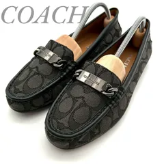 【B4526】COACH コーチ ローファー キャンバス レザー シグネチャー スリッポン 総柄 レディース ブラック グレー ロゴプレート