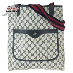 美品 GUCCI グッチ ヴィンテージ オールドグッチ シェリーライン ネイビー レッド  GGスプリームキャンバス/レザー トートバッグ 600722【中古】