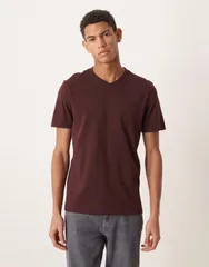 マンゴ メンズ トップス Tシャツ リラックスフィット Vネック Mango relaxed fit vneck tshirt DEEP RED レッド