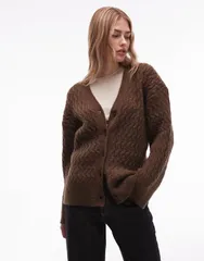 エイソス レディース アウター カーディガン ニット ASOS DESIGN oversized chunky cable knit cardigan in chocolate Brown ブラウン