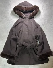 美品 one after another NICE CLAUP ナイスクラップ フェイクファー付き フード ミドル丈 コート ブラウン 茶色 Mサイズ ウエストベルト リボン 裏地あり 秋冬 レディース 0142080100