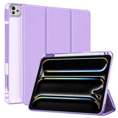 ProCase iPad Pro 11インチ ケース M5 /M4 2025/2024年発売 第6/5世代 ペン収納 透明 クリアバックカバー ケース スリム 耐衝撃 三つ折り スタンド スマートカバー - パープル