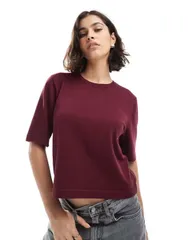 ヴェロモーダ レディース トップス Tシャツ ニット Vero Moda knit boxy Tshirtawny port バーガンディ