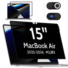 MacBook Air 15インチ (2023-2025, M2 M3 M4) - A2941 A3114 A3241 用覗き見防止、簡単にオン/オフ、取り外し可能 粘着式 プライバシーフィルター のぞき見防止 フィルム 反射防止 ブルーライトカット ...