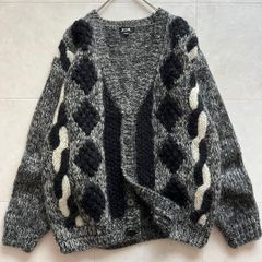 ZIN.アランパターンケーブルニットカーディガン 足長 グレー フリー 