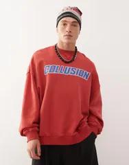 コルージョン メンズ アウター パーカー・スウェット スウェット シャツ COLLUSION Boxy sweatshirt DEEP RED レッド
