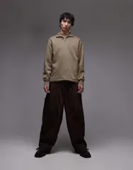 トップマン メンズ アウター パーカー・スウェット スウェット シャツ Topman 14 zip sweatshirt Khaki カーキ