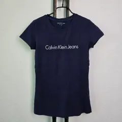Calvin Klein カルバン・クライン ジーンズ ジーンズ ネイビ— ラウンドネック 基本型 半袖 Tシャツ
