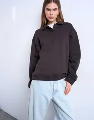 トップショップ レディース アウター パーカー・スウェット ポロシャツ Topshopolo sweatshirt in dark chocolate Dark chocolate チョコレート