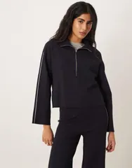 マンゴ レディース アウター パーカー・スウェット ハイネック ハーフジップ シャツ Mango Cosmus high neck half zip sweatshirt part of a set NAVY ネイビー