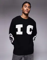 アイスクリーム メンズ アウター パーカー・スウェット シャツ ニット ICECREAM running dog knit sweatshirt Black ブラック