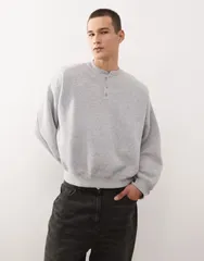 コルージョン メンズ アウター パーカー・スウェット シャツ COLLUSION henley boxy sweatshirt in heather Gray グレー