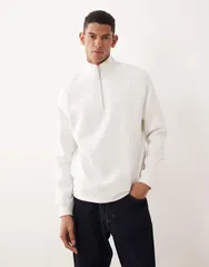 エイソス メンズ アウター パーカー・スウェット ハーフジップ シャツ ASOS DESIGN essential quarter zip sweatshirt in offwhite Coconut milk オフホワイト