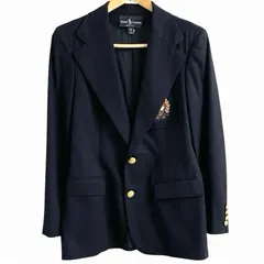 USA製  RALPH LAUREN ラルフローレン  エンブレム ワッペン 金釦 紺ブレザー テーラードジャケット レディース 4