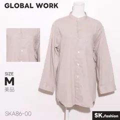 美品 GLOBAL WORK トップス ブラウス　長袖　スタンドカラー　胸ポケット付　きれいめ　綿混