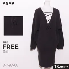 美品 ANAP ワンピース ニットワンピース　膝丈　長袖　Ｖネック　リボン付き　リブ裾のサムネイル