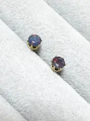 K18メッキ サージカルステンレス ピアス 宝石質ブラックオパールAAA 4mm（エチオピア産・染色）