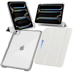 MS factory iPad Pro 11インチ ケース M5 M4 (2025/2024) 用 ペン収納 取り外し可能 軽量 耐衝撃 カバー 縦置き/横置きスタンド Pro 11 ケース ソフトフレーム 背面透明 ホワイトグレー IPDP11m4 ...