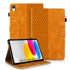 iPad 11世代/10世代 ケース iPad（A16）11インチ 2025/10.9インチ 2022通用 シンプル ビジネス PUレザー オートスリープ機能 対応 スタンド機能 Apple Pencilペン収納 カード収納 全面保護 衝撃吸収(オレンジ)