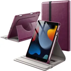 JETech 回転ケース iPad 9/8/7用 (10.2インチ、2021/2020/2019モデル、第9/8/7世代) Pencilホルダー付き 360°回転 PUレザー フォリオ保護カバー (ローズパープル)