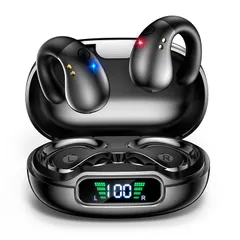 【新品】 イヤーカフイヤホン【新時流 bluetooth】 OWS 空気伝導 耳挟み式 bluetooth 塞がない ワイヤレスイヤホン 骨伝導の革新 耳挟み式 オープンイヤー 音漏れ抑制 耳を塞がないイヤホン Bluetooth5.3 数字LEDディスプレイ