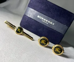 Burberry バーバリー ホースナイトロゴ 騎士デザイン ゴールド&ブラック ヴィンテージカフス ネクタイピン セット タイピン ケース有