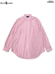 古着 RALPH LAUREN ラルフローレン ストライプ柄 ワンポイント 刺繍 コットン100％ 長袖 シャツ ピンク  (ttu2601059)