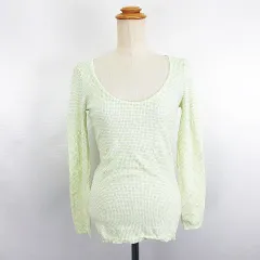 ギャップ GAP カットソー Tシャツ 長袖 ラウンドネック 総柄 ストレッチ XS イエローグリーン ※EKM