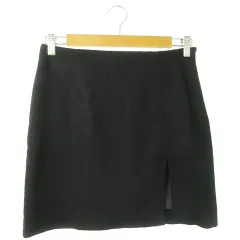 イネド INED スカート 台形 ミニ ウール フロントスリット シンプル 2 黒 ブラック /AO22