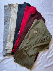 carhartt長袖Tシャツ6点セット サイズ:XL〜2XL カラー:カーキ、ワインレッド、レッド、ネイビー、ベージュ、グレー H-26